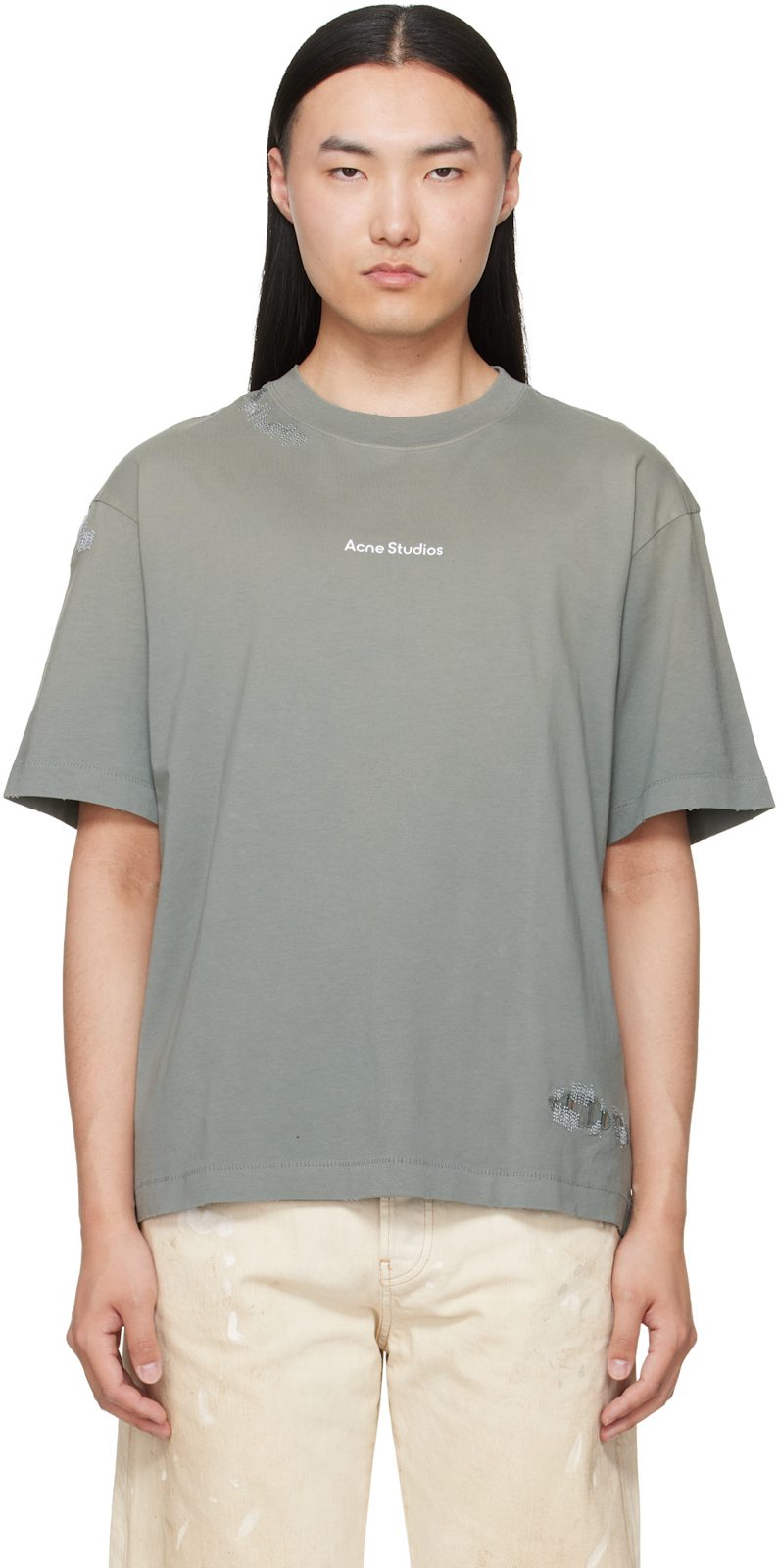 Gray Mended Logo T-shirt 262129M213007