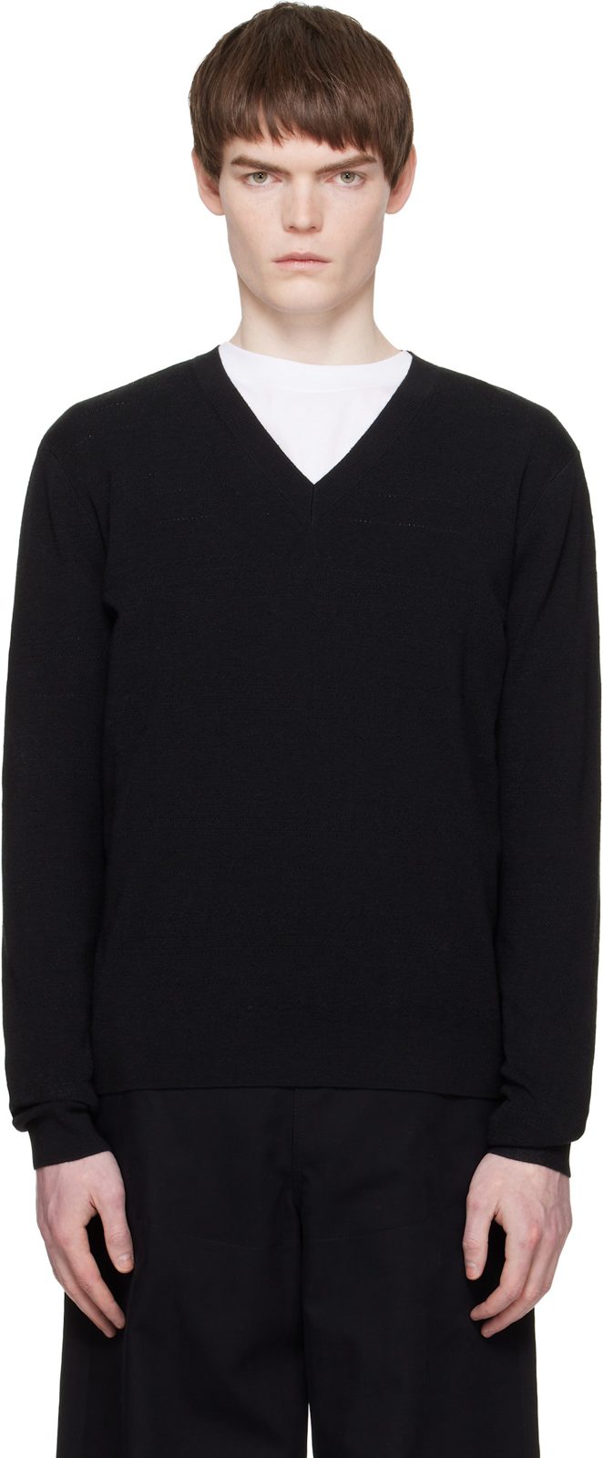 Black Pointelle Sweater 261358M206002