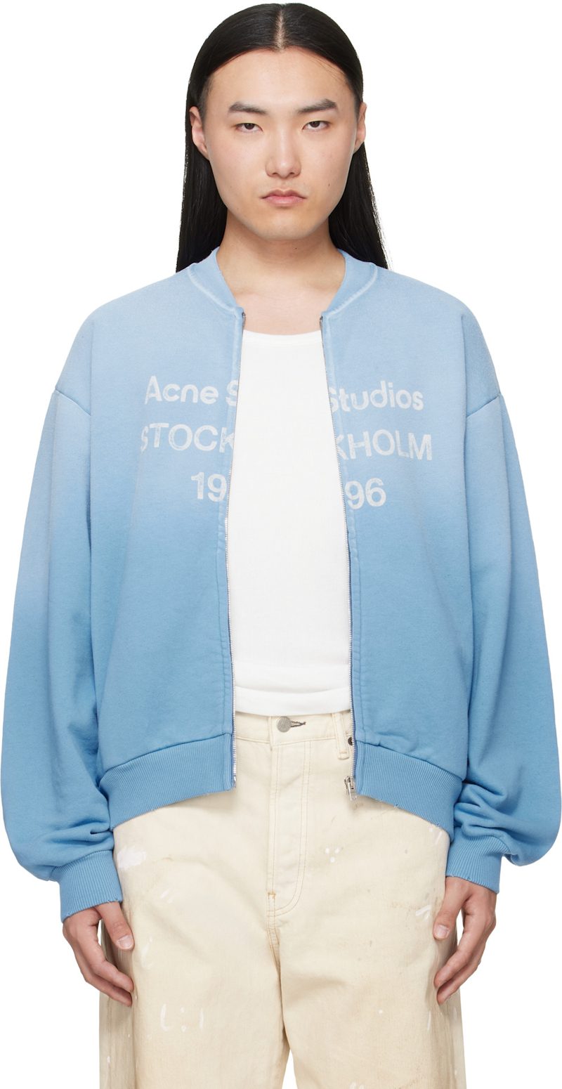 Blue Washed Zip-Up Sweater 262129M202001