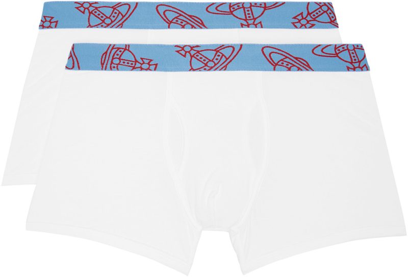 Two-Pack White Cotton Boxer Briefs 261314M216002