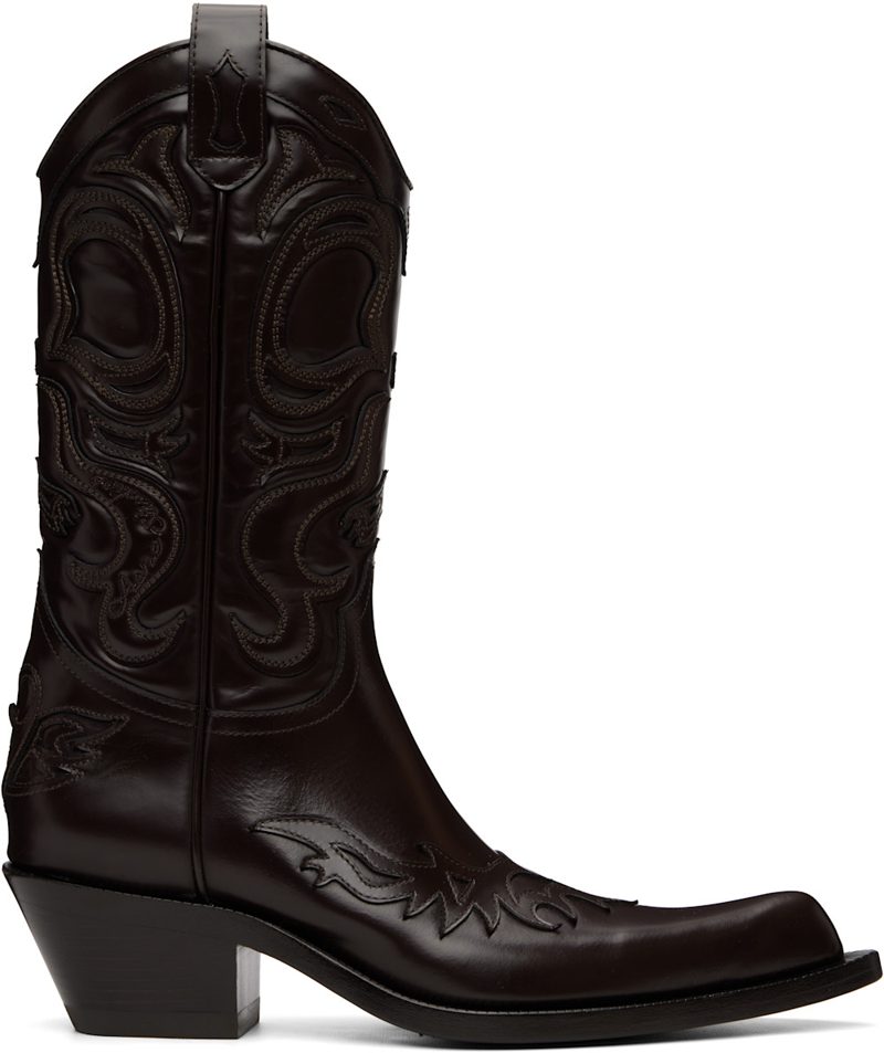 Brown Pointy Leather Cowboy Boots 261129F114003