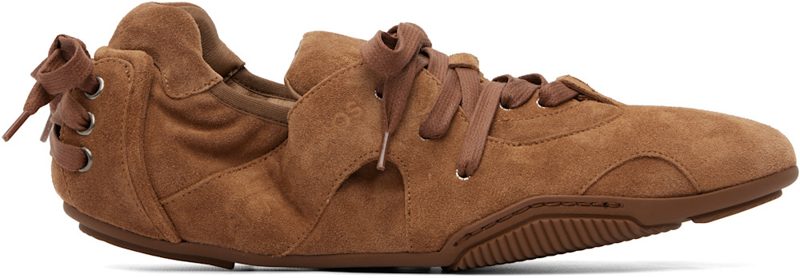 Brown Lace-Up Suede Sneakers 262129M237000