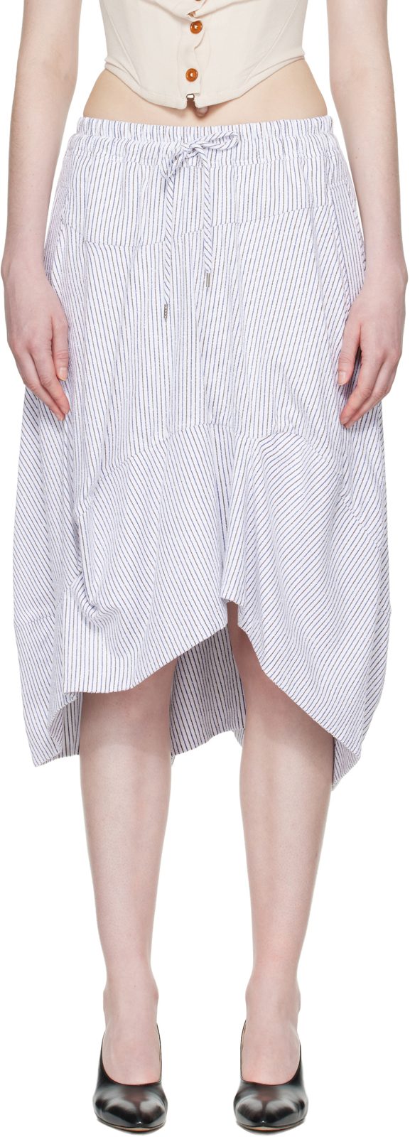 White & Blue Aerodrome Midi Skirt 261314F092004