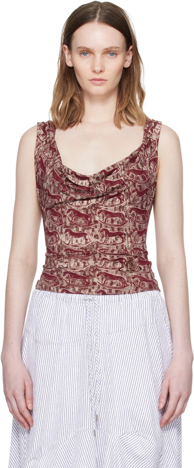 Red & Beige Anna Top 261314F111028