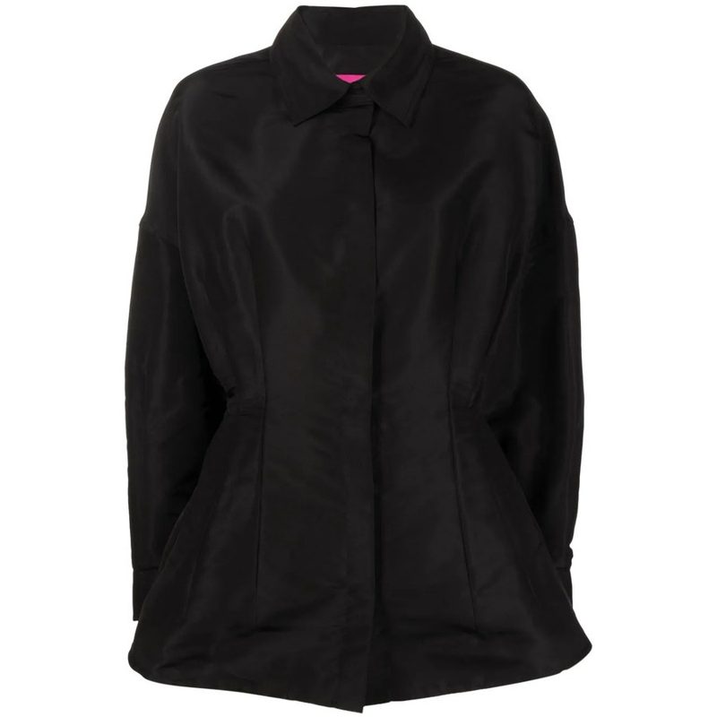 Garavani Garavani Gathered-Detail Faille Shirt Jacket_Black