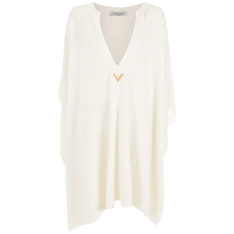 Garavani Garavani Logo-Plaque Knitted Poncho_White