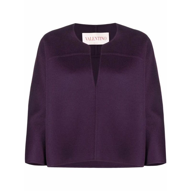 Garavani Garavani V-Neck Cropped-Sleeve Knitted Top_Purple