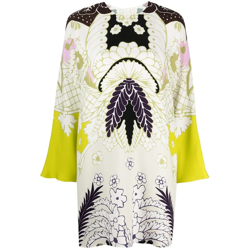 Garavani Garavani Abstract-Print Long-Sleeve Dress_Green