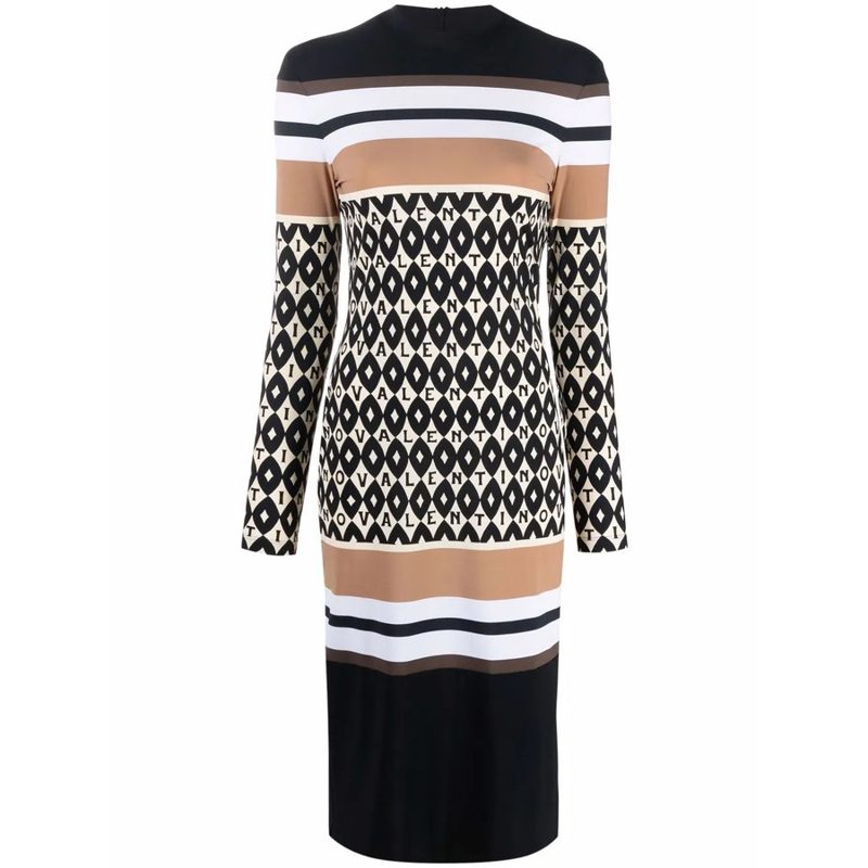 Garavani Logo-Pattern Striped Dress_Black