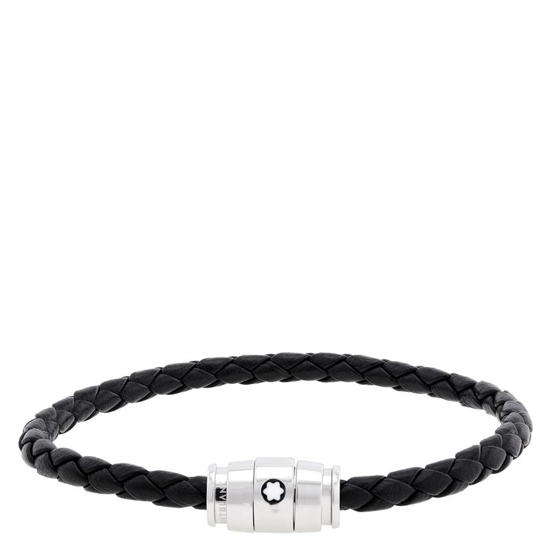 Montblanc Steel & Black Leather Bracelet_Black