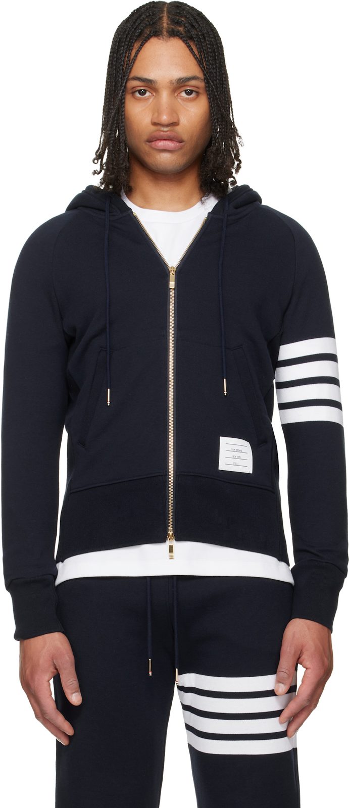 Navy Classic Loopback 4-Bar Zip-Up Hoodie 262381M202002