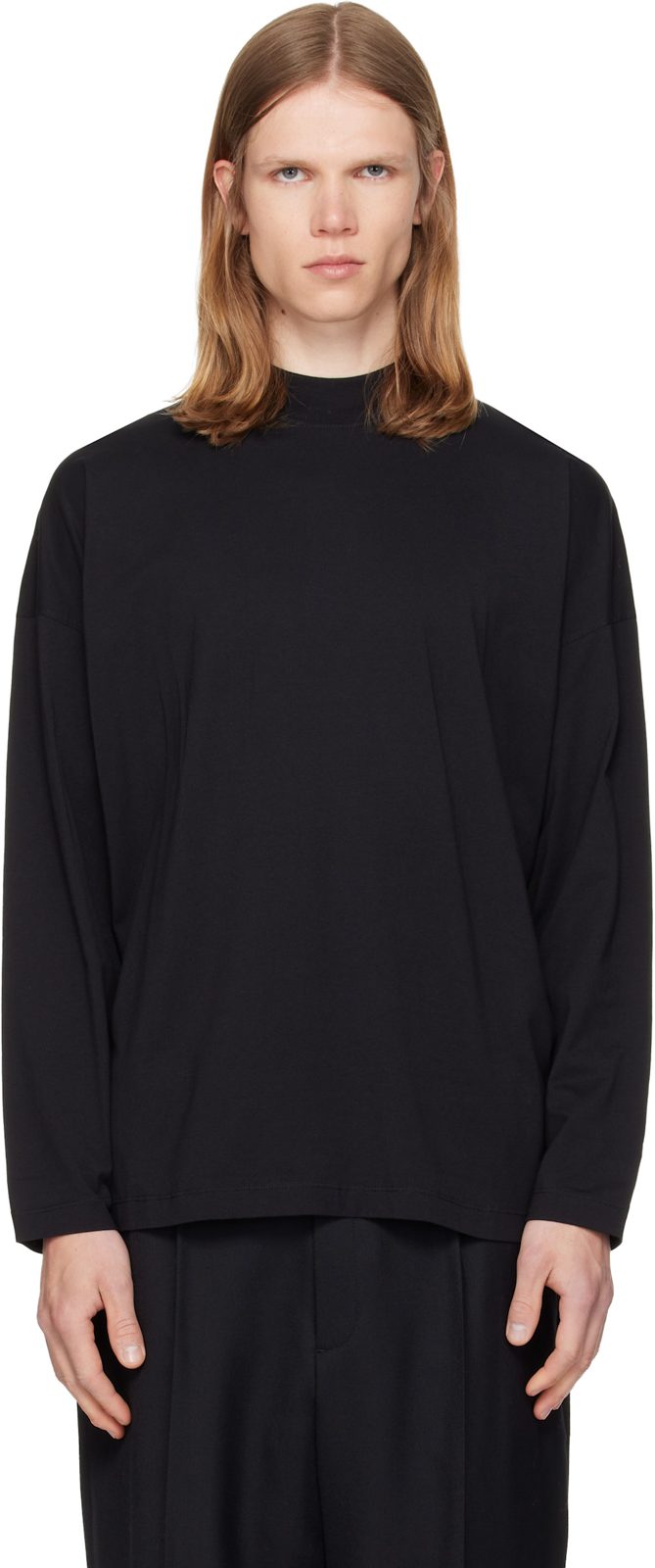 Black Cotton Mock-Neck T-shirt 262249M213016