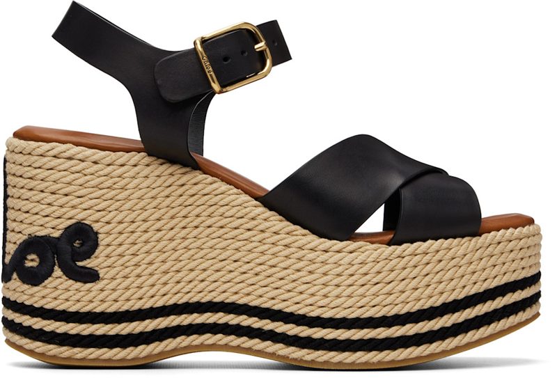 Black Chloe Sand Wedge Sandals 262338F125003