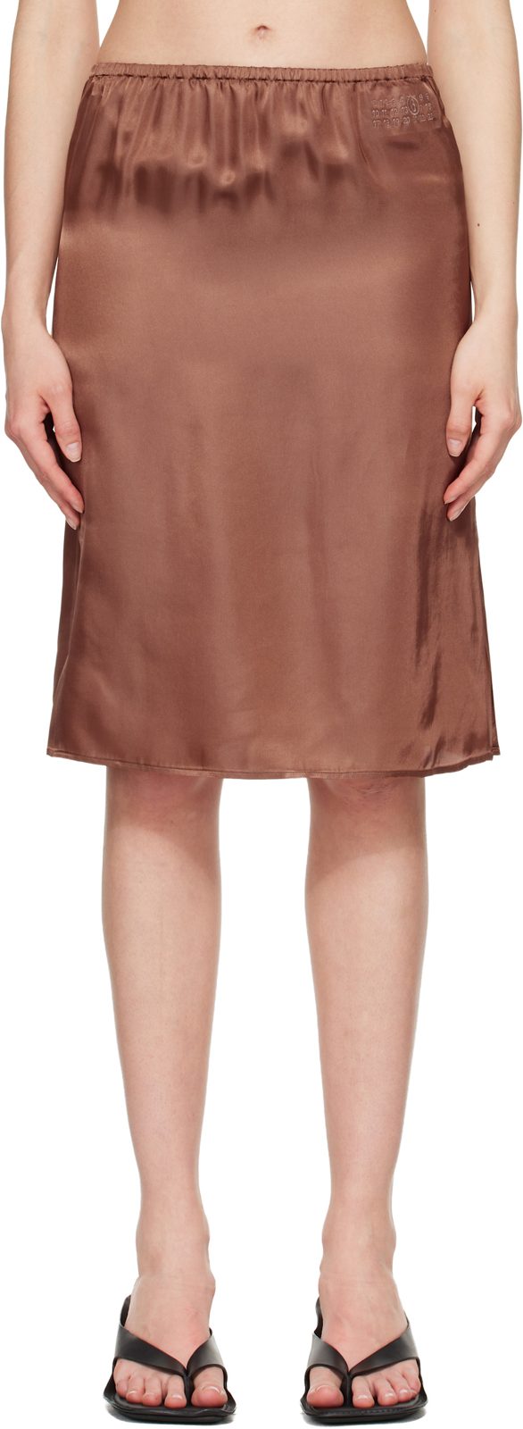 Brown Satin Midi Skirt 261188F092016