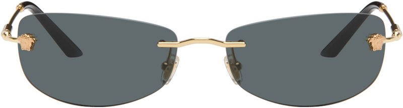 Gold Rimless Rectangle Medusa Sunglasses 262404F005053