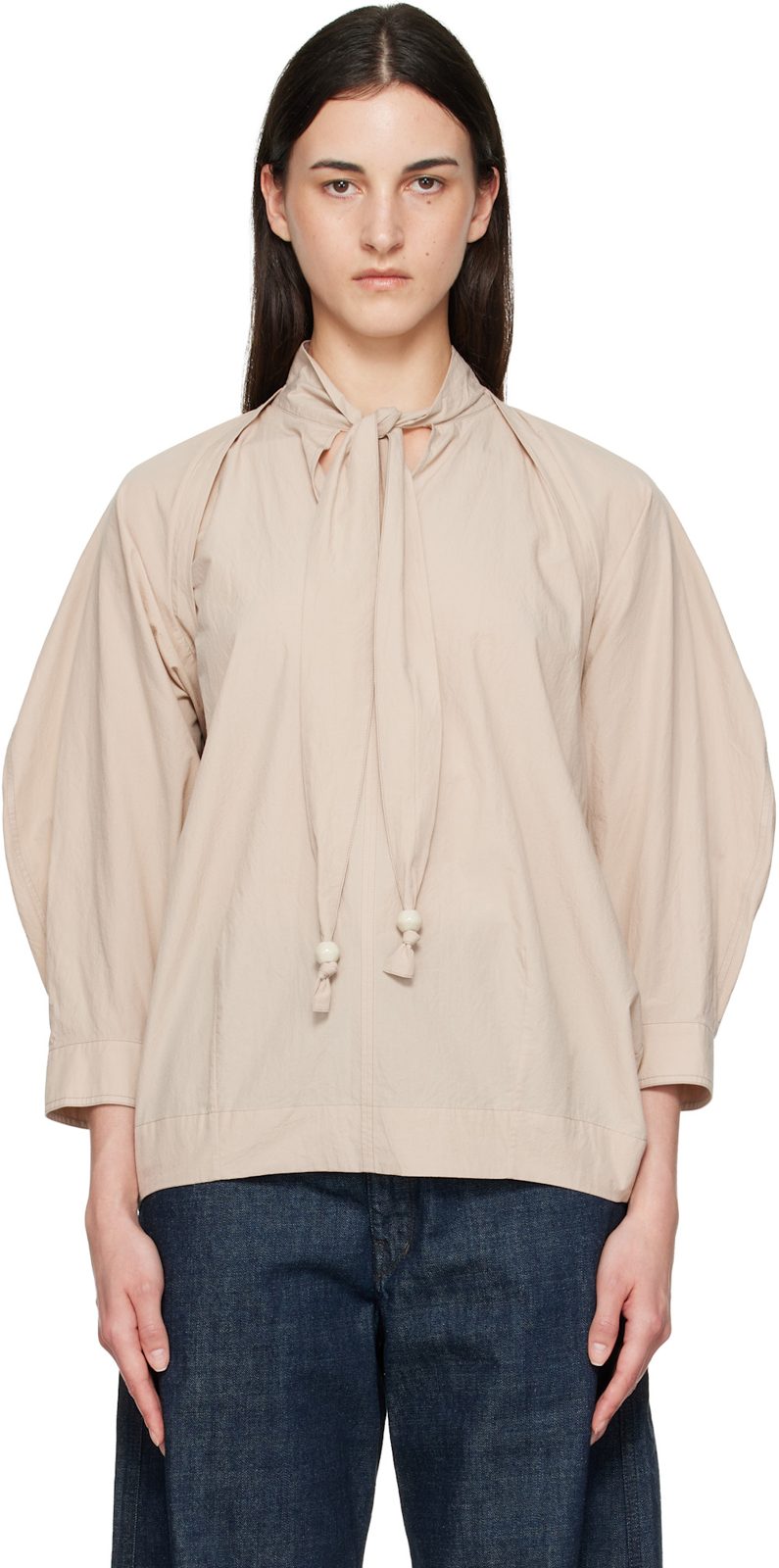 Beige Scarf Blouse 261646F107007
