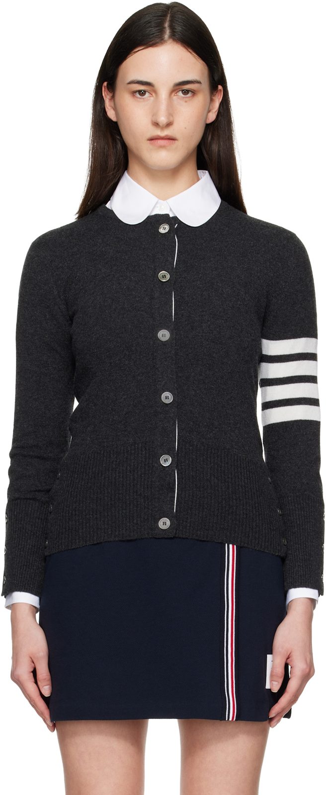 Gray Classic Cashmere 4-Bar V-Neck Cardigan 262381F095002