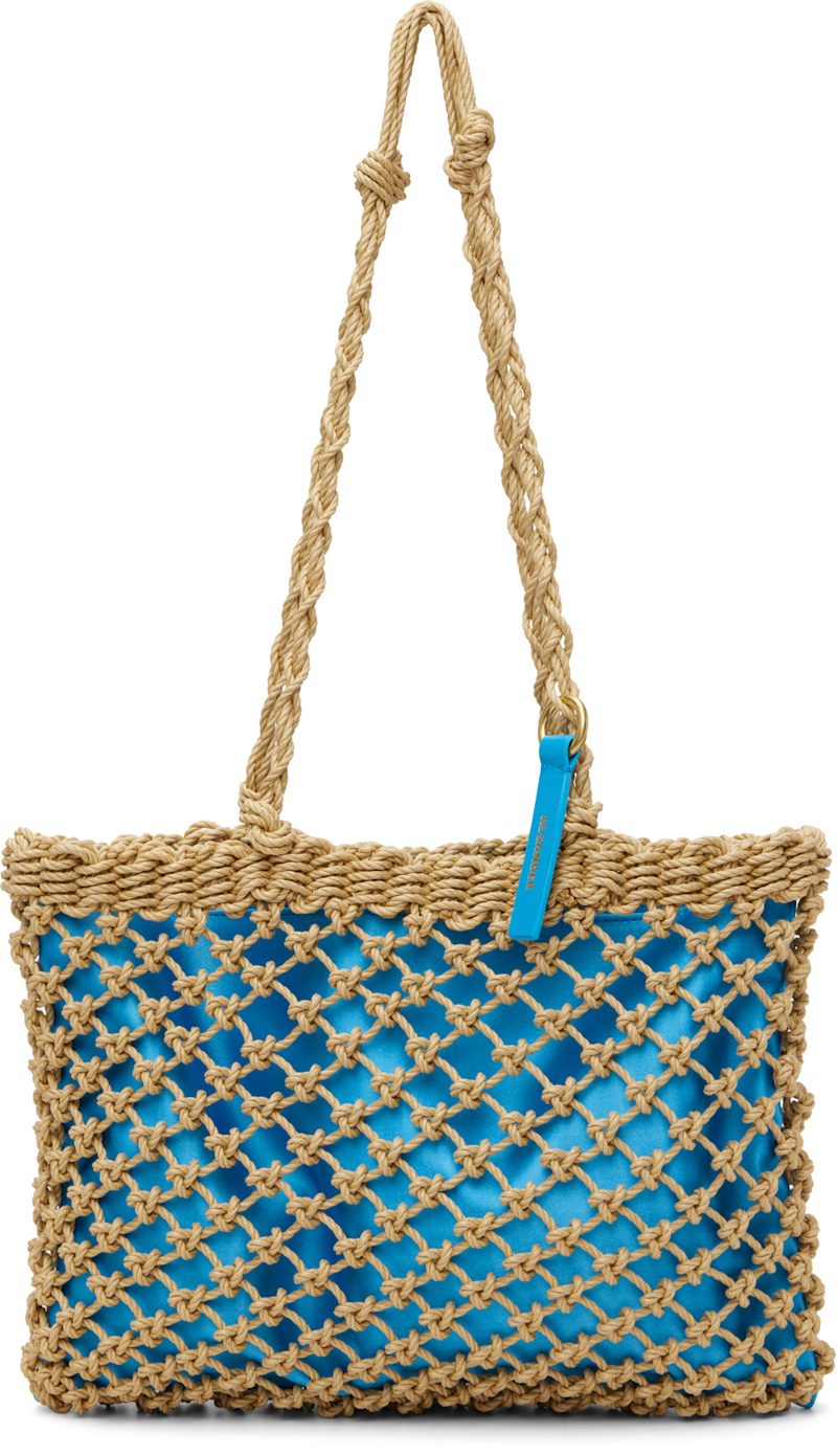 Beige & Blue Tangle Net Tote 262249F049003