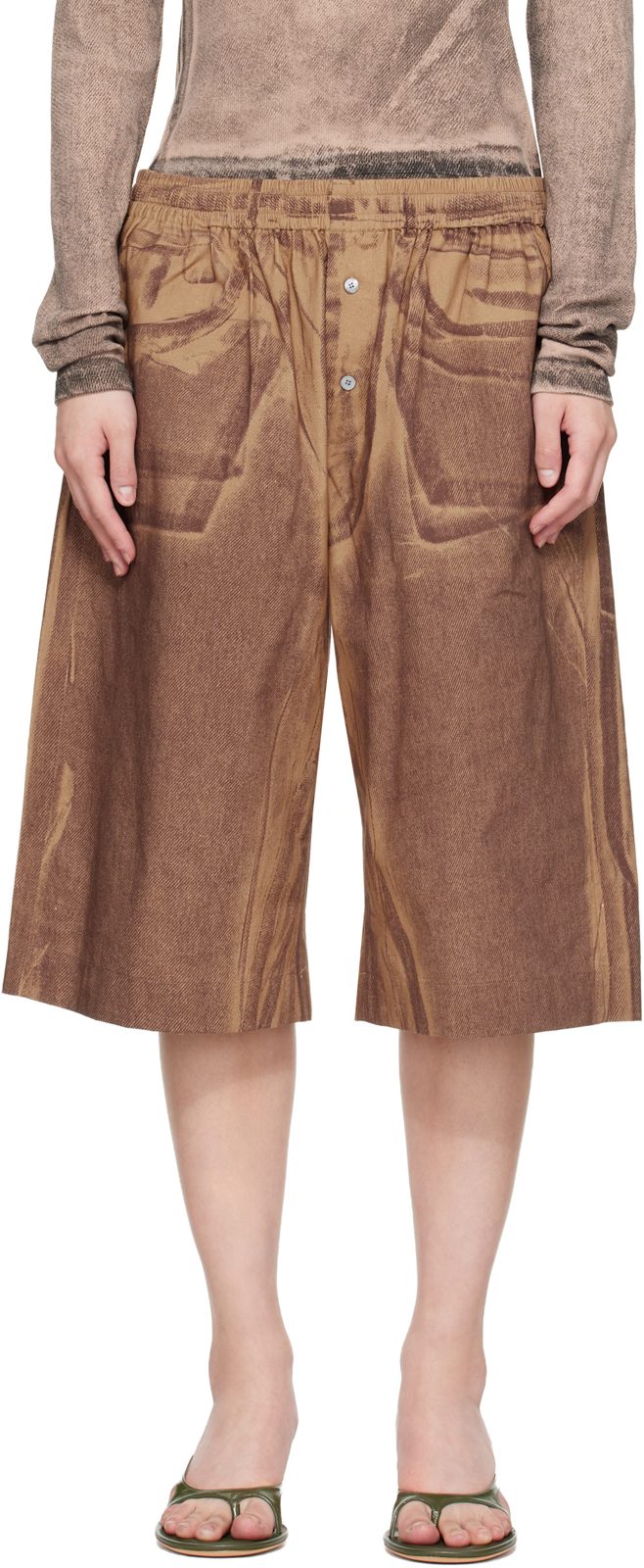 Tan Printed Shorts 262129F088003