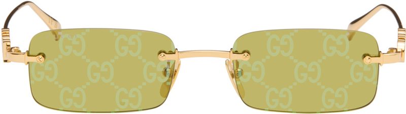 Gold Rectangular Frame Sunglasses 261451F005054