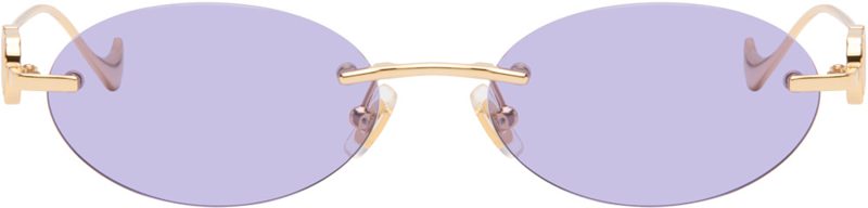 Gold Geometric Metal Sunglasses 262476F005020