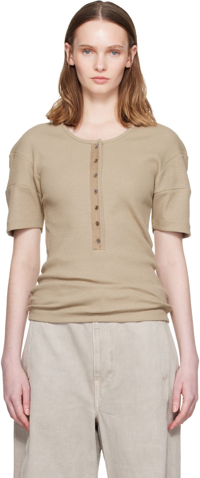 Beige Fitted Henley 261646F110009