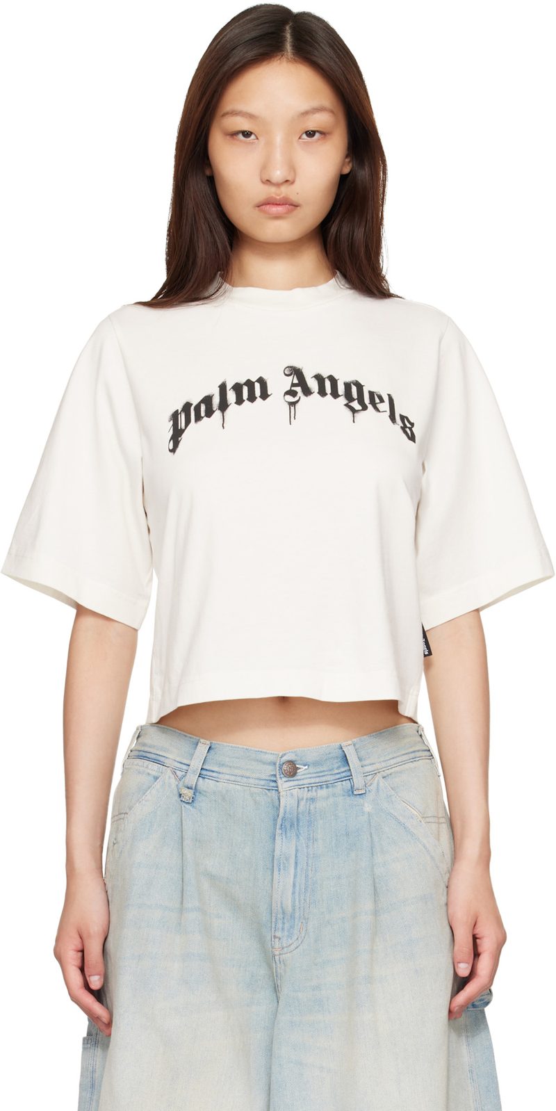 White Dripping Curved Logo Boxy T-shirt 261695F110015