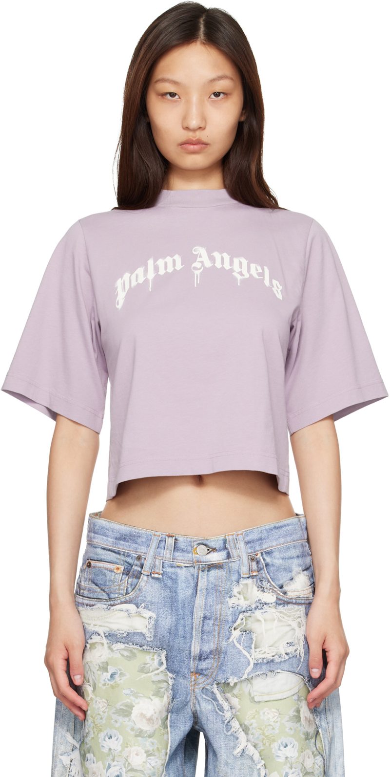 Purple Dripping Curved Logo Boxy T-shirt 261695F110014