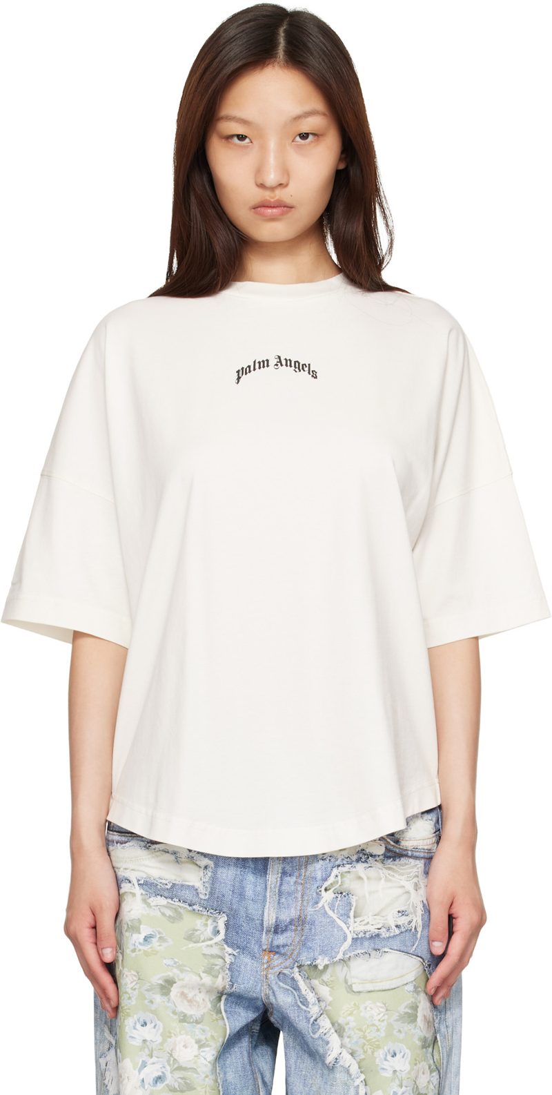 오프화이트 Curved Logo Over T-shirt 261695F110009