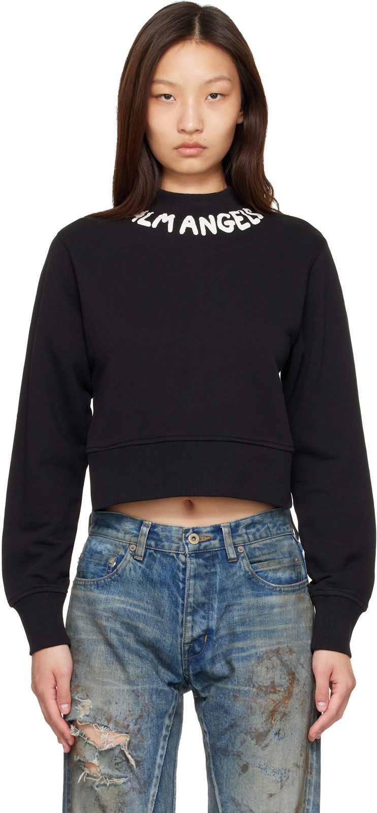 Black Neck Logo Fitted Sweatshirt 261695F098007