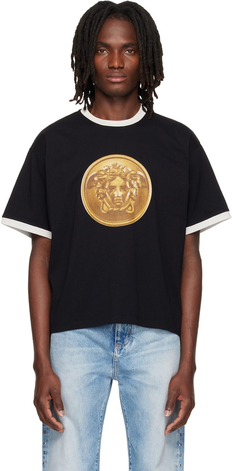 Black Printed Cotton-Jersey Regular T-shirt 262404M213003