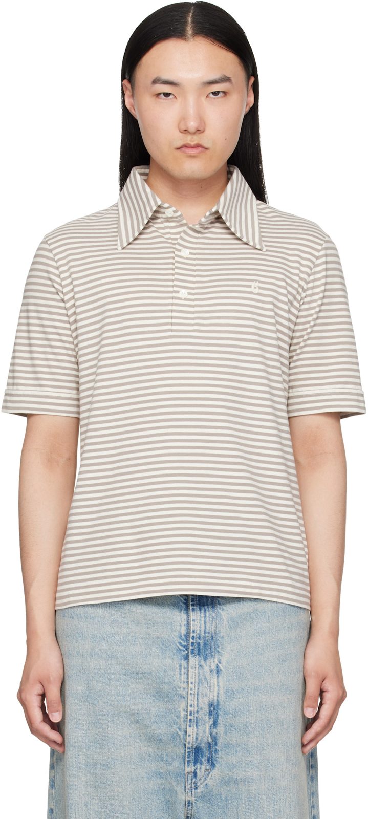 오프화이트 & Gray Striped Polo 261188M212001