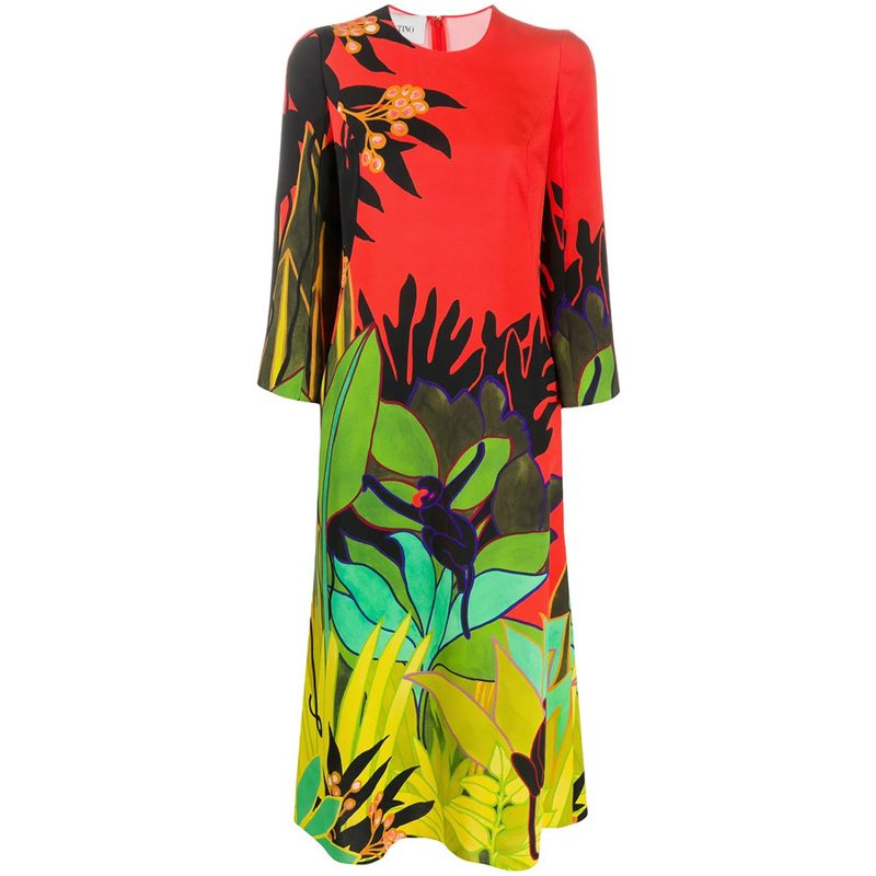 Garavani Garavani Monkey Forest Print Midi Dress_Red