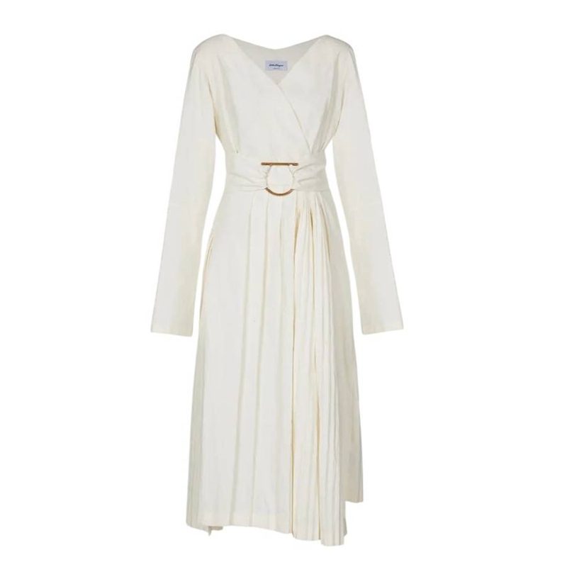 Belted Wrap Midi Dress_Bianco