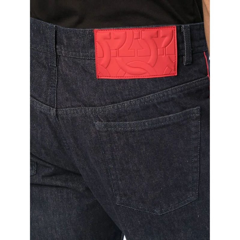 Gancini-Patch Straight-Leg Jeans_Blue
