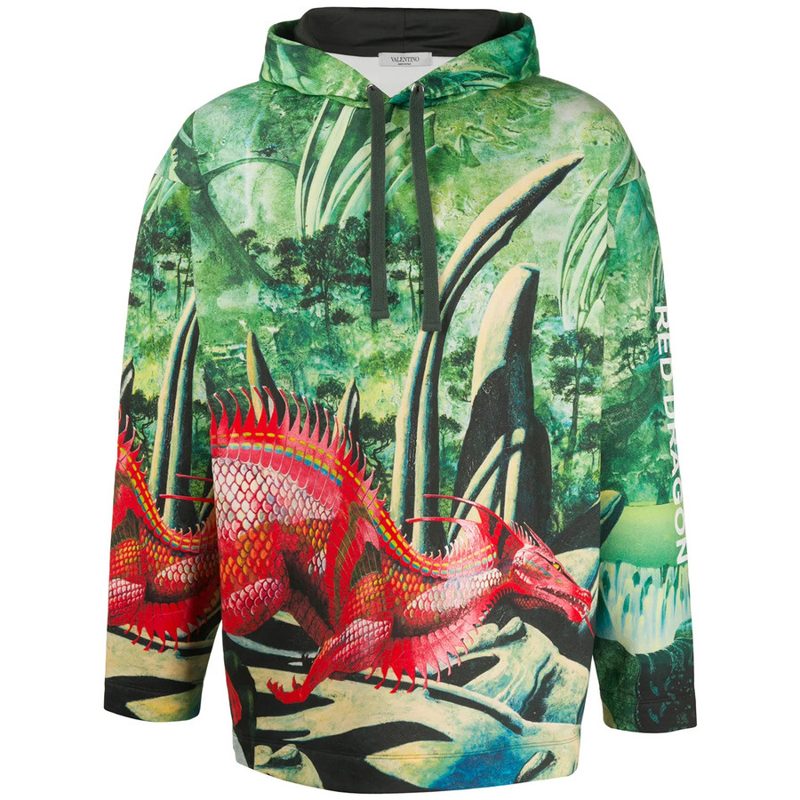 Garavani Garavani Red Dragon Print Hoodie_Green