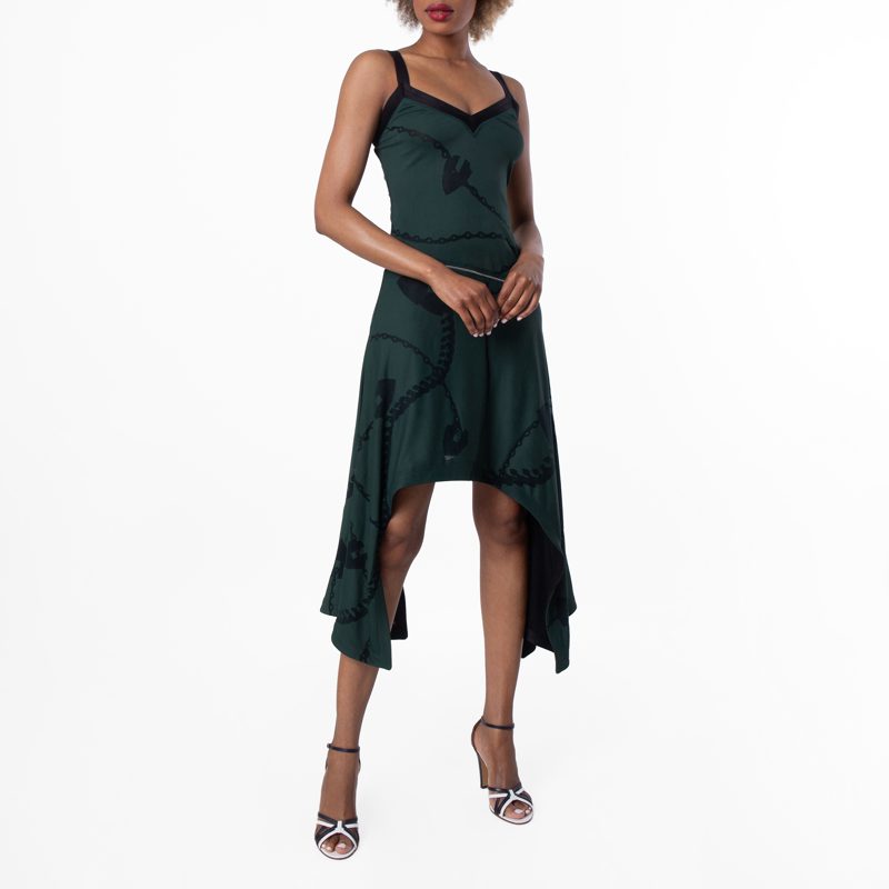 Asymmetrical Hem Jacquard Maxi Dress_Vine Ip Pattern