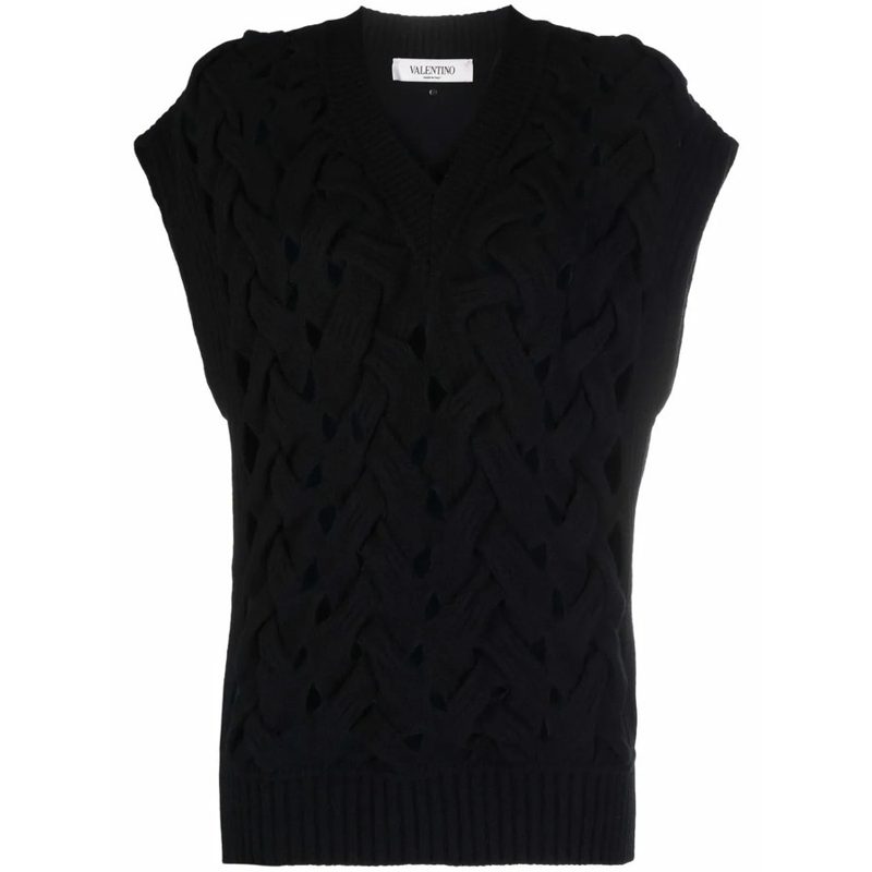 Garavani Open-Knit Wool-Blend Vest_Black