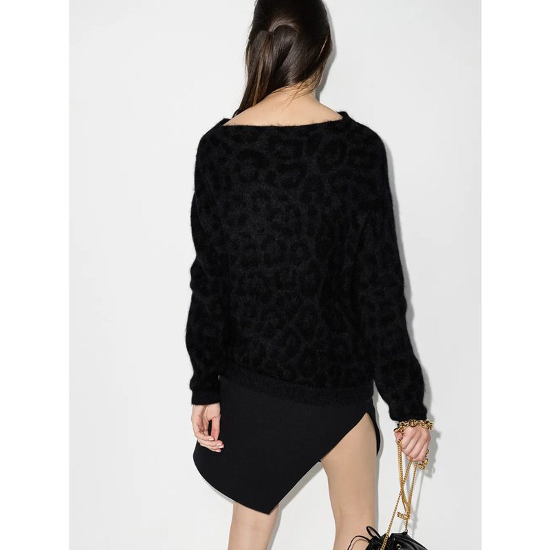 Garavani Garavani Off-Shoulder Leopard Knit Jumper_Black