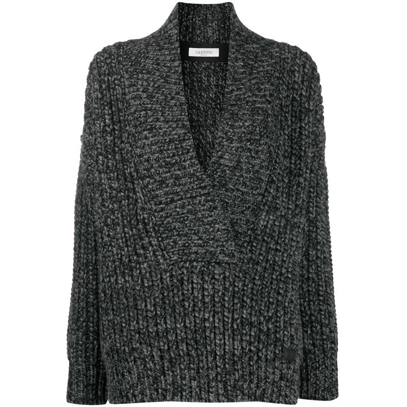 Garavani Garavani Oversized Melange-Knit Jumper_Black