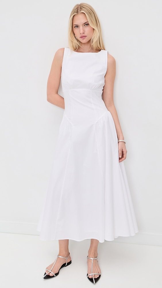 STAUD Gwen Midi Dress_White