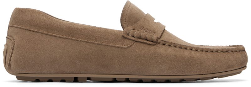 Beige Penny Trim Suede Loafers 261085M239010