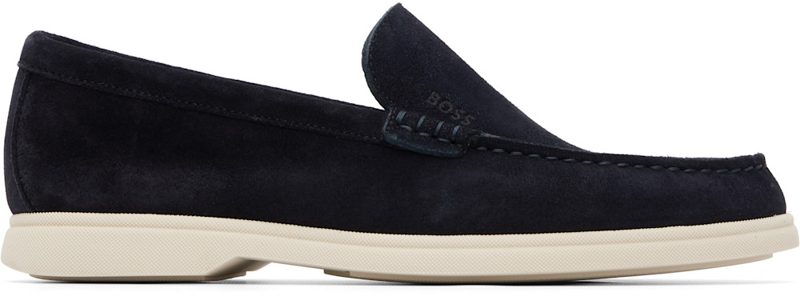 Navy DE[보스]ED-LOGO Suede Loafers 261085M231035