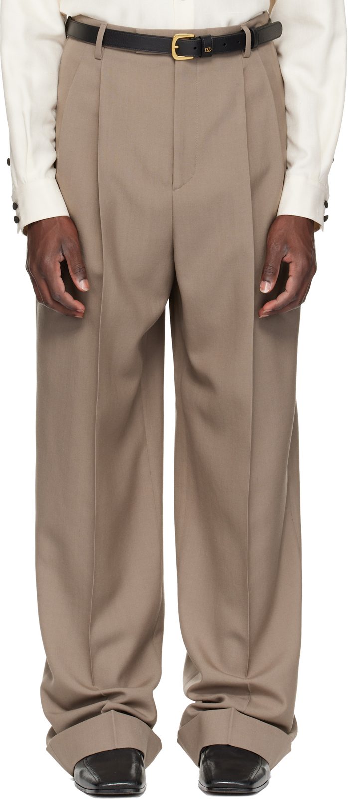 Taupe Wool Trousers 262476M191001