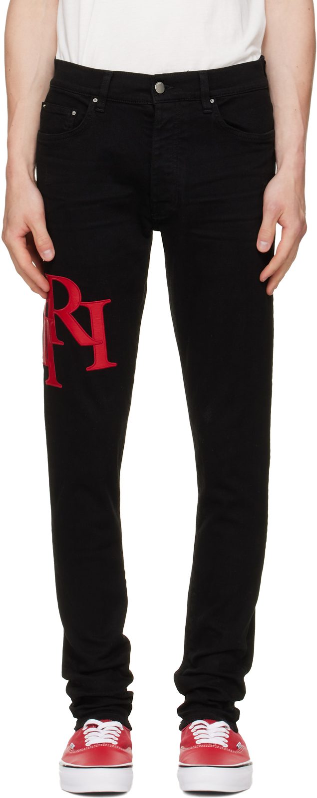 Black Staggered Logo Skinny Jeans 262886M186026