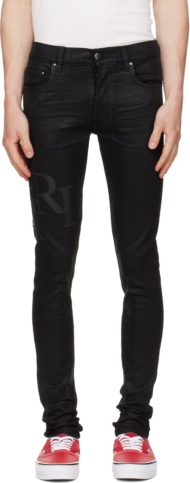 Black Waxed Staggered Logo Skinny Jeans 262886M186025