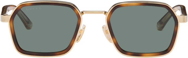 Gold & Brown Sqaure Frame Sunglasses 262451M134007