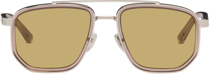 Silver & Brown Navigator Frame Sunglasses 262451M134009