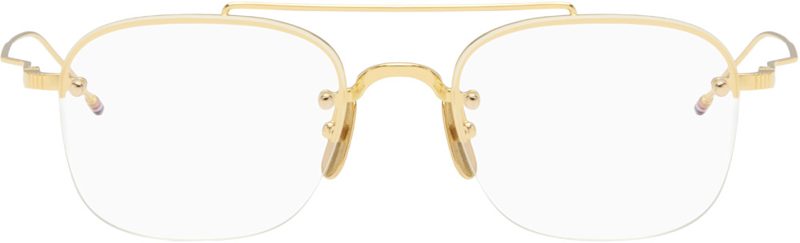 Gold Titanium Semi-Rimless Pilot Glasses 262381M133003