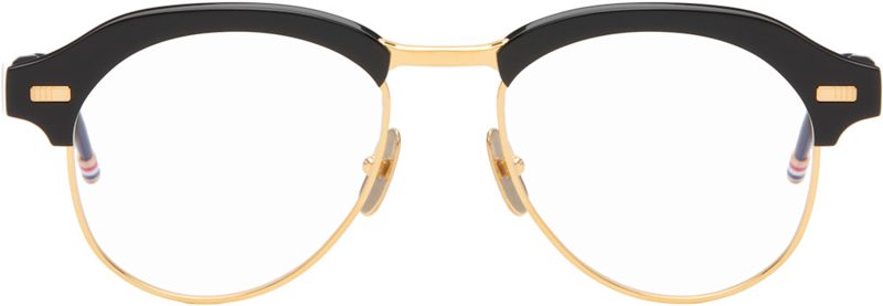 Black Acetate & Titanium Pilot Glasses 262381M133007